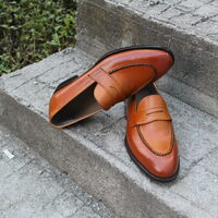 Crafted Leather Bespoke Classic Brown Leather Moccasin Loafer Formal Mens Shoes - Thumbnail 3