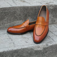 Crafted Leather Bespoke Classic Brown Leather Moccasin Loafer Formal Mens Shoes - Thumbnail 2