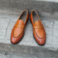 Crafted Leather Bespoke Classic Brown Leather Moccasin Loafer Formal Mens Shoes - Thumbnail 4