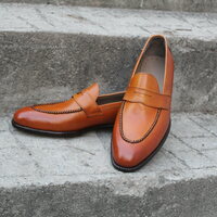 Crafted Leather Bespoke Classic Brown Leather Moccasin Loafer Formal Mens Shoes - Thumbnail 5