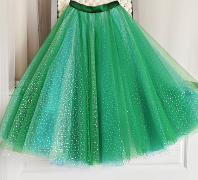 Emerald Green Sequined Tulle Midi Skirt Holiday Outfit Women Sparkly Midi Tulle Skirt Wedding Party Outfit Plus Size Custom