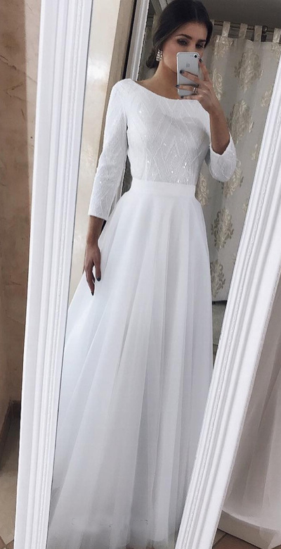 Long Sleeve Wedding Dresses,Modest Wedding Dress,1785