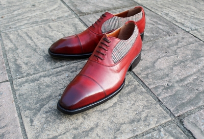 Crafted Leather Classic Red and Tweed Leather Contrast Oxford Dress Shoes