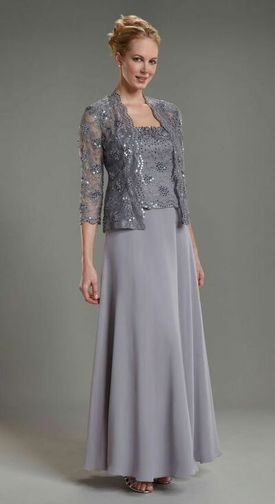 Elegant Mother of Bride/ Groom Dress Simple with Lace Jacket Evening Formal Gowns Prom Dress