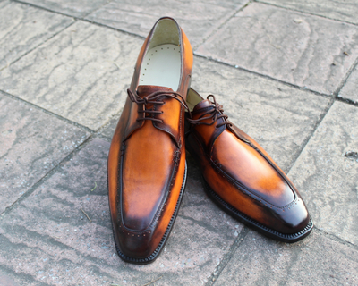 Crafted Leather Classic Handmade Tan Black Shaded Leather Dress Shoes