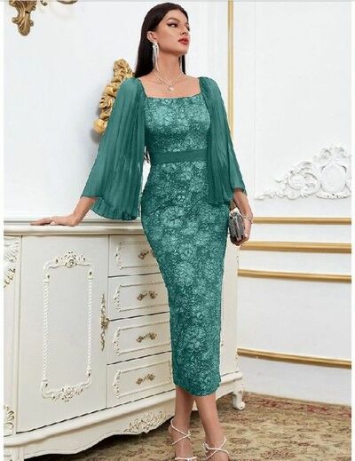 Elegant Green Mother of Bride/ Groom Dress Simple Lace Tea-length Evening Formal Gowns Prom Dress