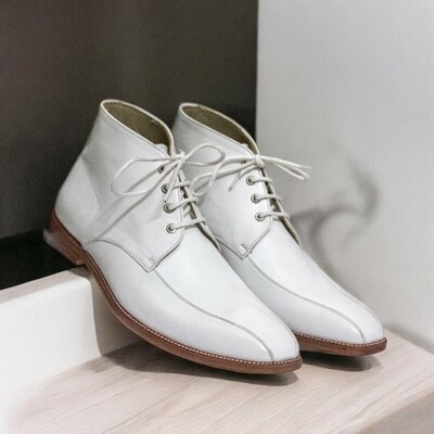 Handmade Men's Ankle High Genuine White Lace Up Leather Classic Boot