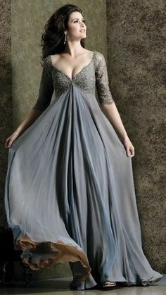 Grey Mother of Bride/ Groom Dress Simple Lace Evening Formal Gowns Prom Dress