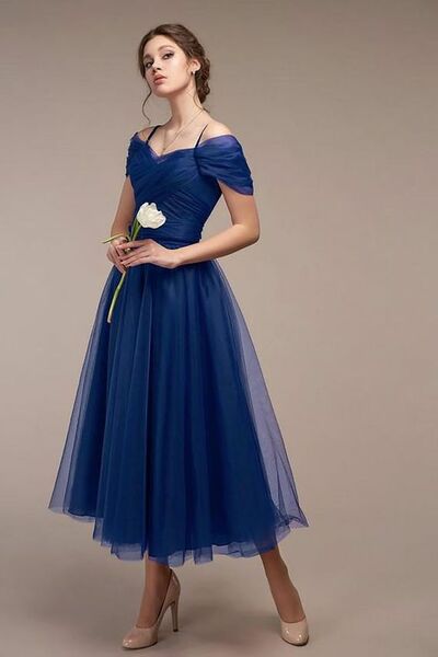 Royal Blue Mother of Bride/ Groom Dress Tea-length Evening Formal Gowns Prom Dress