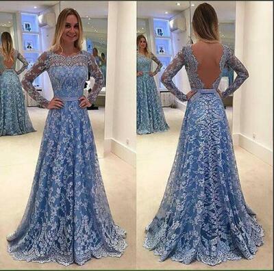 Blue Mother of Bride/ Groom Dress Simple Lace Evening Formal Gowns Prom Dress