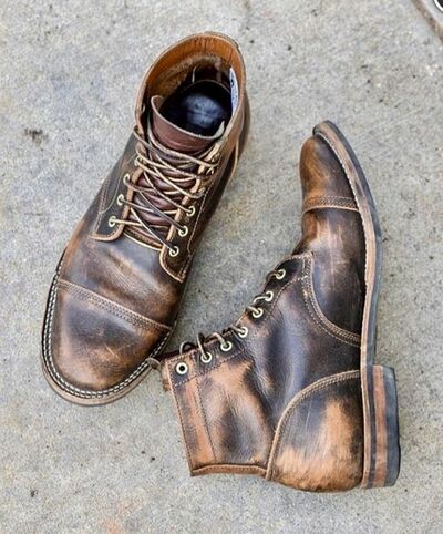 Handmade New Edition Natural Tone Vintage Look Lace Up Style Biker Boot