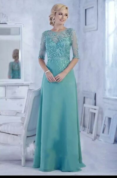 Light Blue Mother of Bride/ Groom Dress Simple Lace Appliques Evening Formal Gowns Prom Dress
