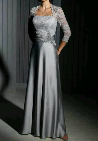 Sliver Mother of Bride/ Groom Dress Lace Jacket Evening Formal Gowns Prom Dress