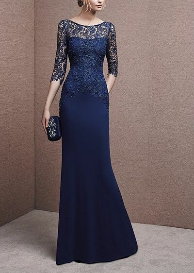 Simple Mother of Bride/ Groom Dress Royal Blue Lace Evening Formal Gowns Prom Dress