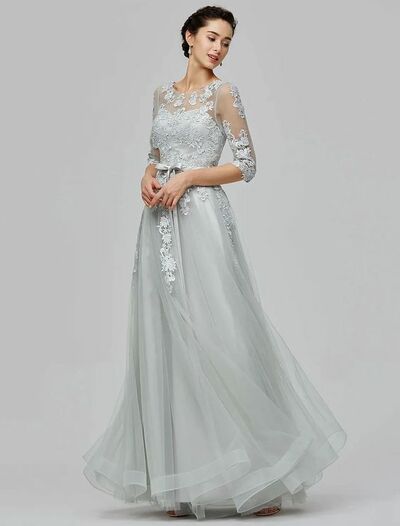 Light Grey Mother of Bride/ Groom Dress Lace Evening Formal Gowns Prom Dress