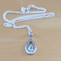 Sterling Silver Blue Topaz Teardrop Pendant & Chain/Blue Topaz Necklace/Topaz Jewellery/Topaz Jewelry/Gemstone Necklace/November Birthstone/UK - Thumbnail 1