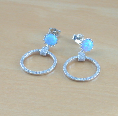 Sterling Silver Blue Opal Hoop Earrings/Opal Earrings/Blue Opal Jewellery/Blue Opal Jewelry/Gemstone Earrings/Silver Earrings/