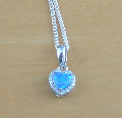 Sterling Silver Blue Opal Heart Pendant & Chain/Blue Opal Necklace/Blue Opal Jewellery/Blue Opal Jewelry/Opal Necklace/UK