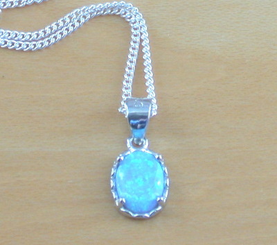 Sterling Silver Blue Opal Pendant & Chain/Blue Opal Necklace/Opal Necklace/Opal Jewellery/Opal Jewelry/Opal Necklace/UK