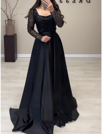 Black Mother of Bride/ Groom Dress Simple Sequins Lace Evening Formal Gowns Prom Dress