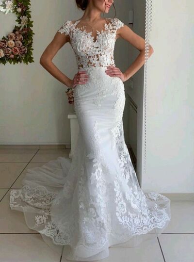 Elegant Mermaid Lace Appliques Wedding Dress Bridal Gown