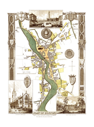 Plan of Boston, England from 1837 - Engineering Plan, City Plan, Vintage, Antique, Reproduction, Framable, Fine Art, wall art
