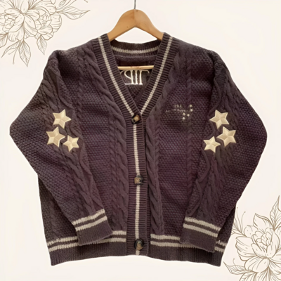 TS Cardigan TTPD Chunky Knit Star Embroidered Retro Taylor Swift Cardigan