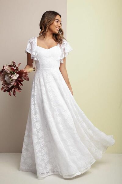 Simple Ball Gown Lace Beach Boho Wedding Dress Bridal Gown