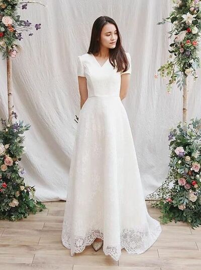 Simple Lace Beach Boho Wedding Dress Bridal Gown