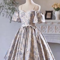 A-Line Print Spaghetti Strap Knee Length Prom Party Dress - Thumbnail 1