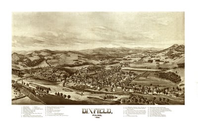 Dixfield, Maine in 1896 - Bird's Eye View Map, Aerial, Panorama, Vintage, Antique, Reproduction, Giclée, Framable, Fine Art
