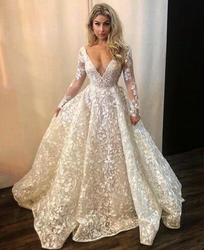 Plus SIze Ball Gown Lace Appliques Beach Boho Wedding Dress Bridal Gown