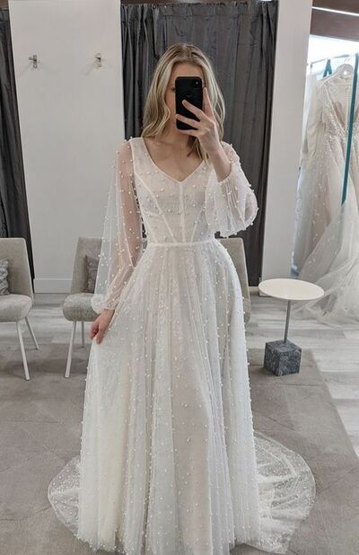 Sexy V Neck Long Sleeve Lace Beach Boho Wedding Dress Bridal Gown