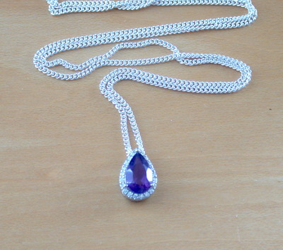 Sterling Silver Amethyst & Cz Teardrop Pendant & Chain/Amethyst Necklace/Amethyst Jewellery/Amethyst Jewelry/February Birthstone/UK