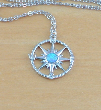 Sterling Silver Blue Opal Compass Necklace/Opal Necklace/Blue Opal Necklace/Opal Jewellery/Opal Jewelry/Gemstone Necklace/October Birthstone/UK