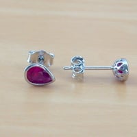 Sterling Silver Ruby Teardrop Stud Earrings/Ruby Earrings/Ruby Jewellery/Ruby Jewelry/Gemstone Earrings/July Birthstone/UK - Thumbnail 1