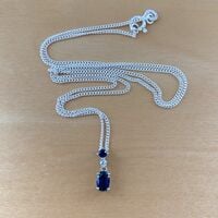 Sterling Silver Sapphire & Cz Pendant & Chain/Sapphire Necklace/Sapphire Jewellery/Sapphire Jewelry/Gemstone Necklace/September Birthstone/UK - Thumbnail 1