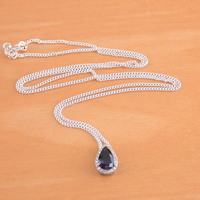 Sterling Silver Sapphire & Cz Pendant & Chain/Sapphire Necklace/Sapphire Jewellery/Sapphire Jewelry/Gemstone Necklace/September Birthstone/UK - Thumbnail 3