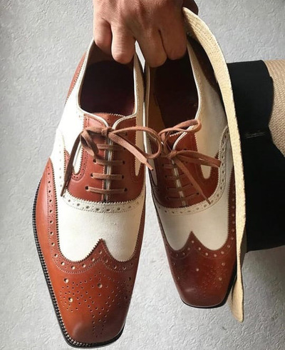 New Style Oxford Look Handmade Brown White Awesome Contrast Wingtip Shoes