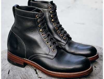 Black Leather Medallion Toe Outstanding Handmade Lace Up Walking Boot