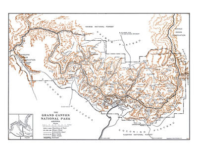 Grand Canyon National Park in 1919 - Vintage Map, Antique Map, Reproduction, Giclée, Fine Art, Wall Art, History