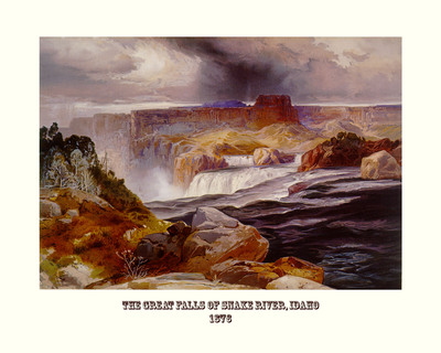 Great Falls of the Snake River, Idaho in 1876 - Bird's Eye View, Panorama, Vintage, Antique, Reproduction, Fine Art, History