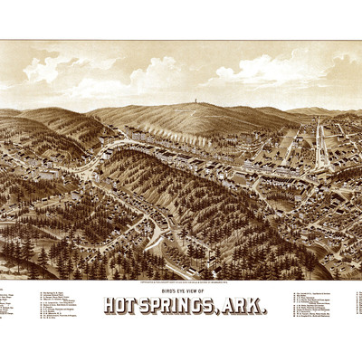 Hot springs ar in 1888 - bird's eye view map, aerial map, panorama, vintage map, antique map, reproduction, giclée, wall map, framable map - Thumbnail 3