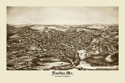 Houlton, ME in 1894 - Bird's Eye View Map, Aerial, Panorama, Vintage, Antique, Reproduction, Giclée, Framable, Fine Art, Home Decor