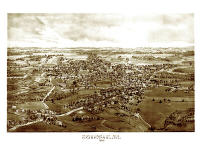 Kennebunk, Maine in 1895 - Bird's Eye View Map, Aerial, Panorama, Vintage, Antique, Reproduction, Giclée, Framable, Fine Art