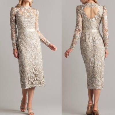 Tea Length Lace Mother of the Bride Dresses with Sleeves