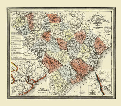 Mitchell's South Carolina in 1849 - State Map, Restoration, Vintage, Antique, Fine Art, Wall Art, History
