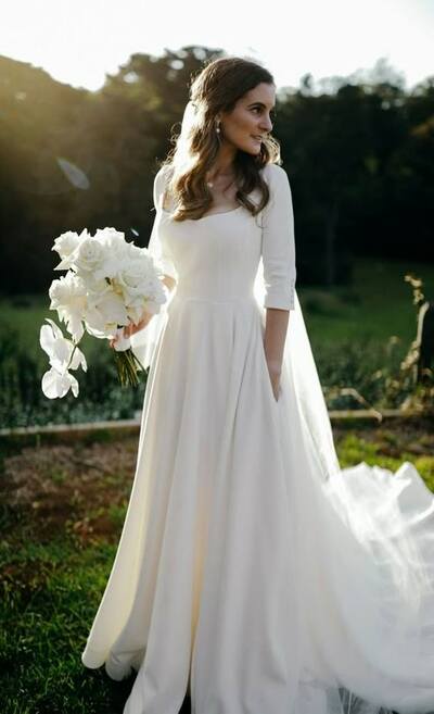 Elegant A Line Half Sleeve Simple Wedding Dress Bridal Gown