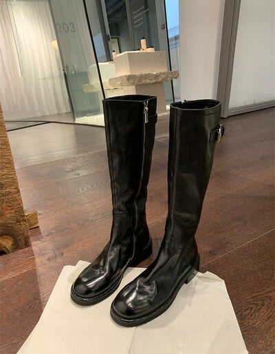 Genuine leather wrinkled vintage high-top knight boots with side zipper 2 colors