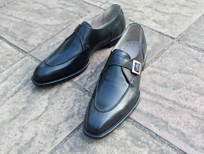Crafted Leather Classic New Handmade Mens Black Calf Leather Single Buckle Monk Strap Formal Dress Shoes